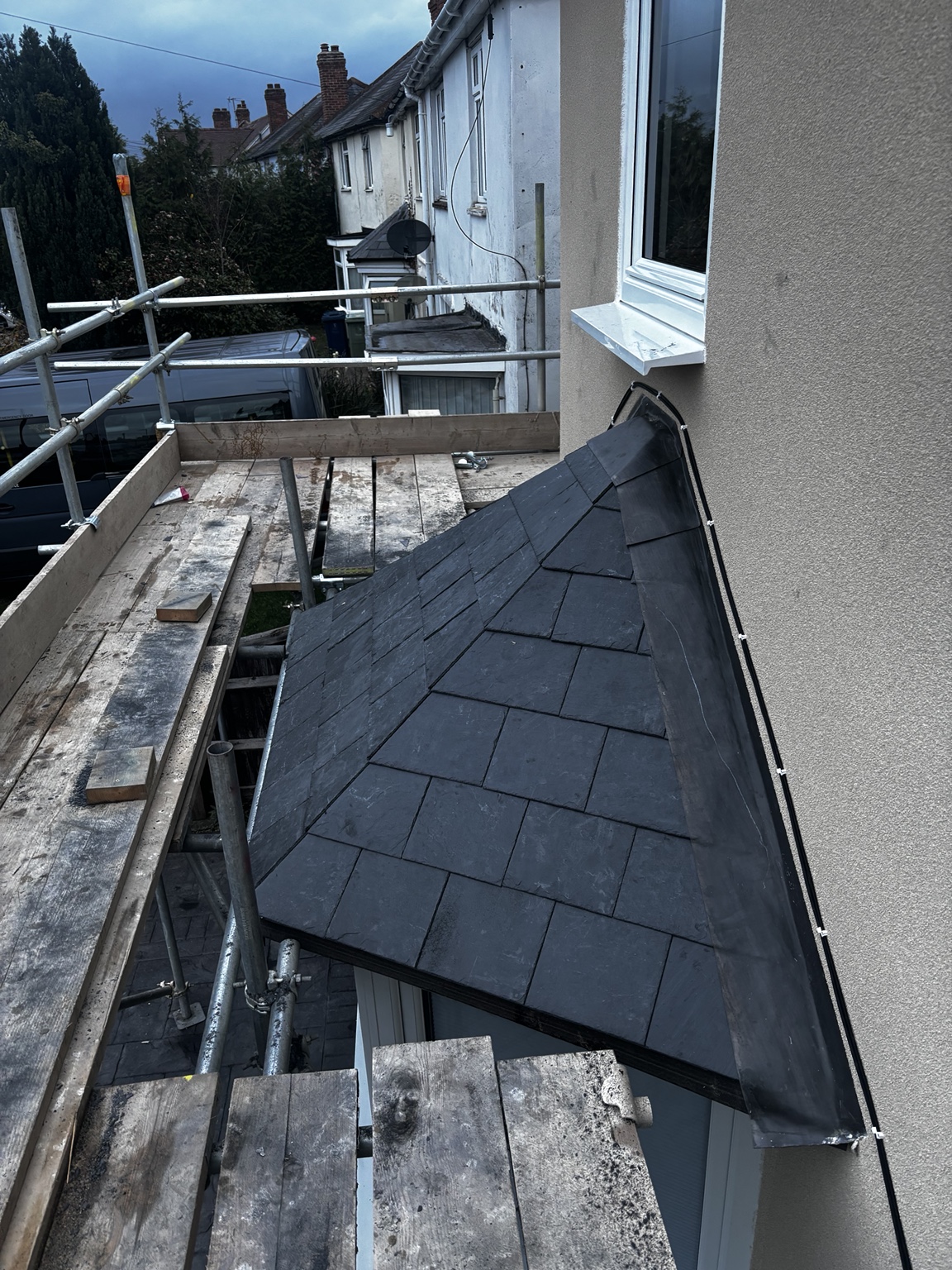 Slate roof detail and roof windows